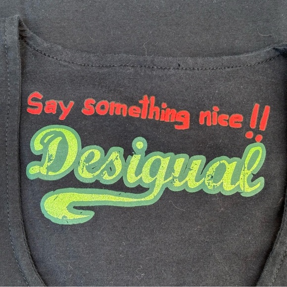 Desigual Y2K Sharkbite Hem Graphic Print Embellished Tunic Top Navy EU S US XS - Picture 9 of 11